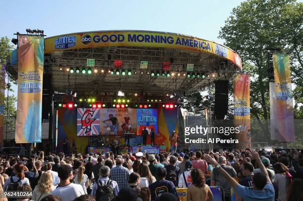 Overall View of the staging when Sting and Shaggy perform on ABC's "Good Morning America" show at Rumsey Playfield, Central Park on May 25, 2018 in...