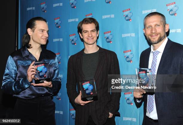 Theater producer Jordan Roth, actor Andrew Garfield and producer Tim Levy attend Broadway.com Audience Choice Awards at 48 Lounge on May 24, 2018 in...