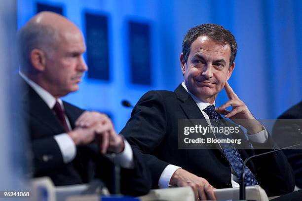 Jose Luis Rodriguez Zapatero, prime minister of Spain, right, and George A. Papandreou, prime minister of Greece, participate in a panel discussion...