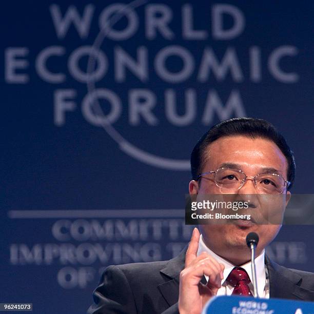 Li Keqiang, China's vice-premier, speaks during a plenary session on day two of the 2010 World Economic Forum annual meeting in Davos, Switzerland,...