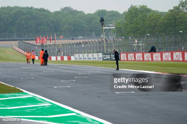 The marshall staff check the track before the practice during the Motul FIM Superbike World Championship - Free Practice at Donington Park on May 25,...