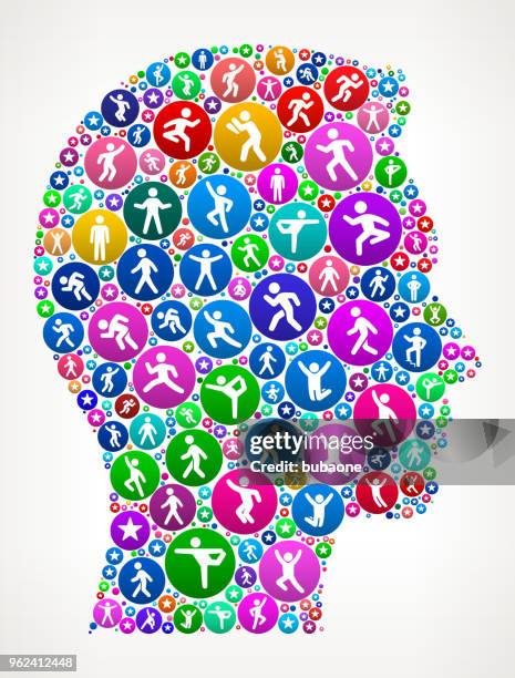 man's face portrait people in motion fitness icon pattern - runner stretching stock illustrations