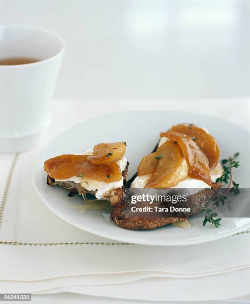 toast with cheese and fruit - raisin toast stock pictures, royalty-free photos & images