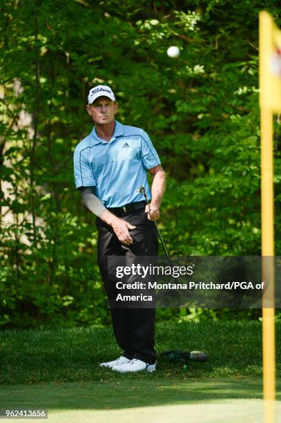 Bill Glasson of the United States watches his shot on the 12th hole during the Second Round for the 79th KitchenAid Senior PGA Championship held at...