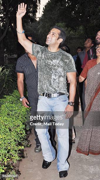 Actor Salman Khan visiting St Catherine's Home at Andheri to prmote his film Veer.