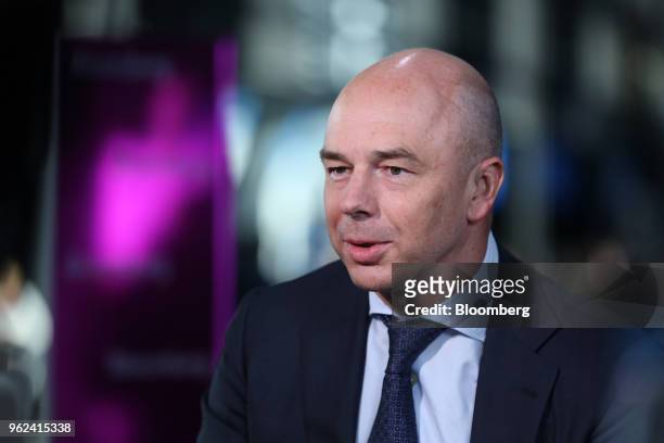 Anton Siluanov, Russia's finance minister, speaks during a Bloomberg Television interview at the St. Petersburg International Economic Forum in St....