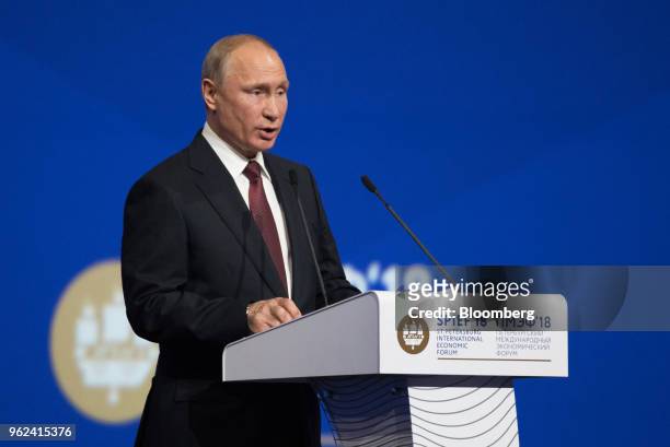 Vladimir Putin, Russia's president, speaks during the plenary session at the St. Petersburg International Economic Forum in St. Petersburg, Russia,...