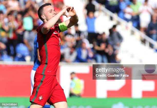 Portugal and Wolverhampton Wanderers forward Diogo Jota celebrates after scoring a goal during the U21 International Friendly match between Portugal...