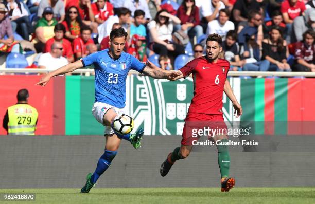 Italy and SS Lazio midfielder Alessandro Murgia with Portugal and Estoril Praia midfielder Pedro Rodrigues in action during the U21 International...