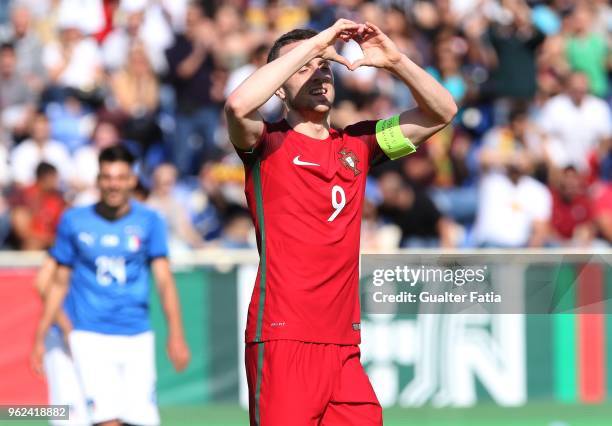 Portugal and Wolverhampton Wanderers forward Diogo Jota celebrates after scoring a goal during the U21 International Friendly match between Portugal...