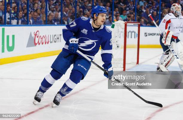 Yanni Gourde of the Tampa Bay Lightning against the Washington Capitals during Game Seven of the Eastern Conference Final during the 2018 NHL Stanley...