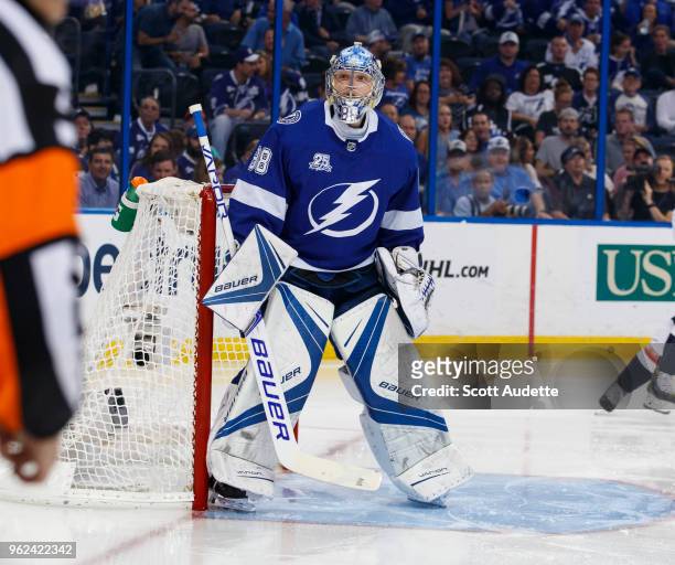 Andrei Vasilevskiy of the Tampa Bay Lightning against the Washington Capitals during Game Seven of the Eastern Conference Final during the 2018 NHL...