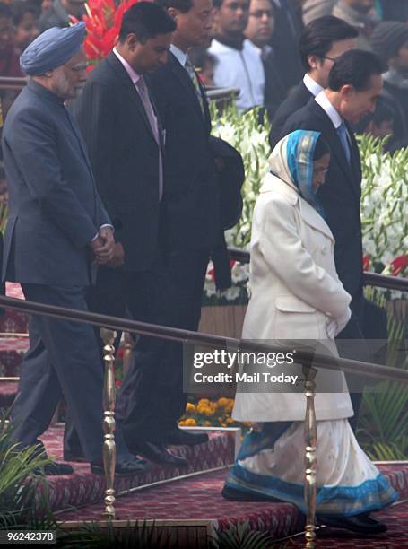 President Pratibha Patil along with chief guest South Korean President Lee Myung-bak and Prime Minister Manmohan Singh after the 61st Republic Day...