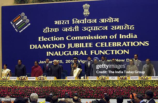 Congress president Sonia Gandhi, Prime Minister Manmohan Singh, President Pratibha Patel, Vice President Hamid Ansari and other dignitaries attend...
