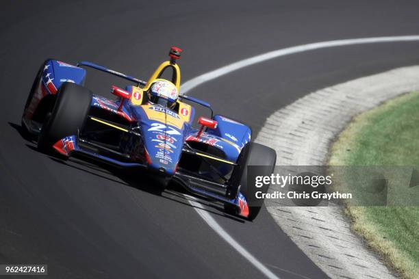 Aleaxder Rossi, driver of the NAPA Auto Parts Honda drives during Carb Day for the 102nd running of the Indianapolis 500 at Indianapolis...