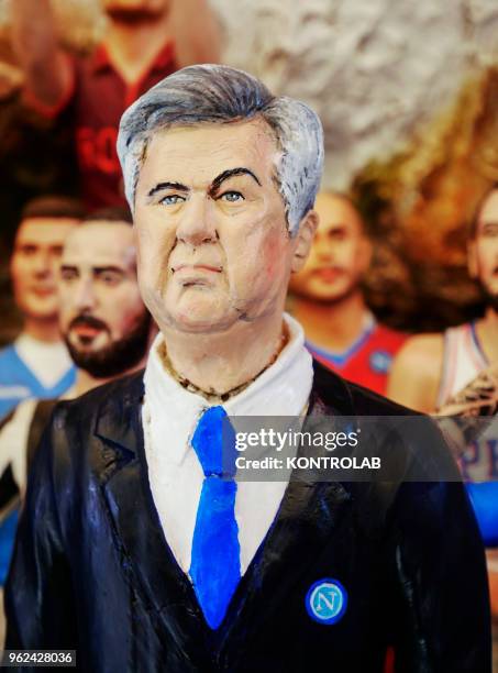 Carlo Ancelotti the new manager of the soccer team SSC Napoli, represented in Neapolitan Nativity statue. The artist Neapolitan Marco Ferrigno has...