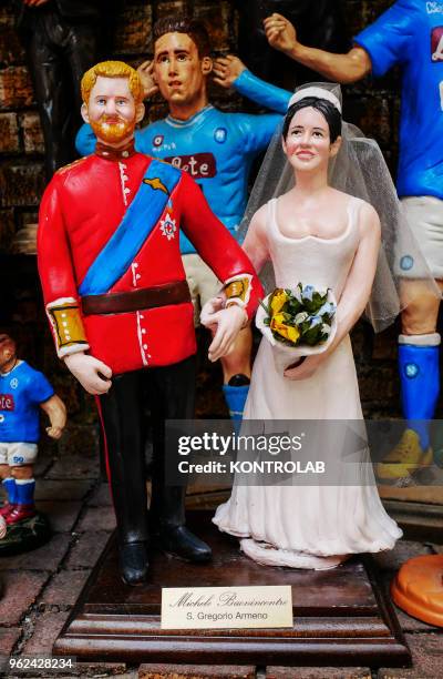 The Prince Harry and Meghan Markle, represented in Neapolitan Nativity statues. The artist Neapolitan Michele Buonincontro has made them in his shop...
