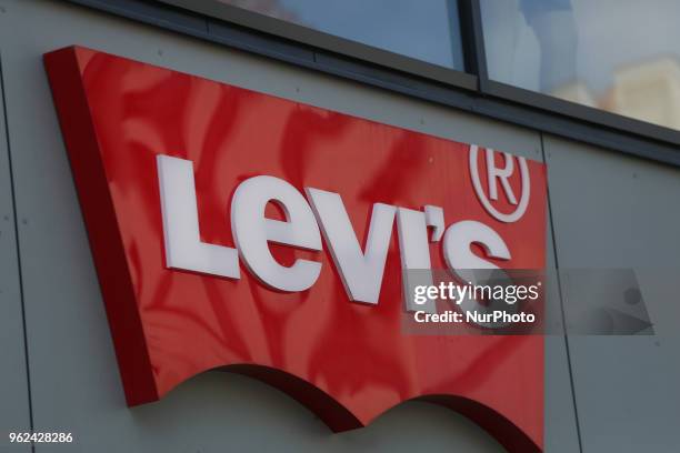 The logo of Levi's is seen in the Munich pedestrian zone.