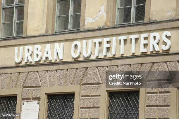 The logo of Urban Outfitters is seen in the Munich pedestrian zone.