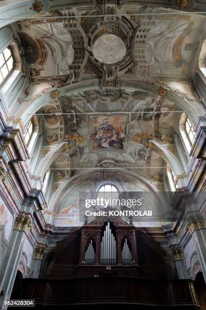 View of the San Bernardino church in Saluzzo, one of ten most beautiful little villages in Italy. Saluzzo is a village of Piemonte region northern...