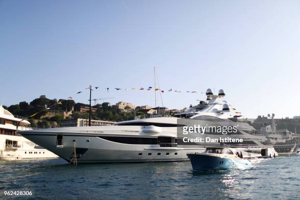 Philip Green's luxury yacht 'Lionheart' moored in Port Hercules during previews ahead of the Monaco Formula One Grand Prix at Circuit de Monaco on...