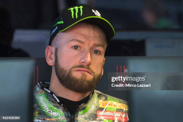 Tom Sykes of Great Britain and KAWASAKI RACING TEAM WorldSBK looks on in box during the Motul FIM Superbike World Championship - Free Practice at...