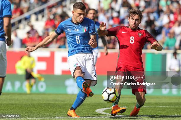 Italy midfielder Nicolo Barella vies with Portugal midfielder Andre Horta for the ball possession during the International Friendly match between...