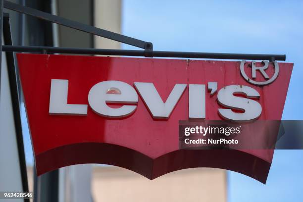 The logo of Levi's is seen in the Munich pedestrian zone.