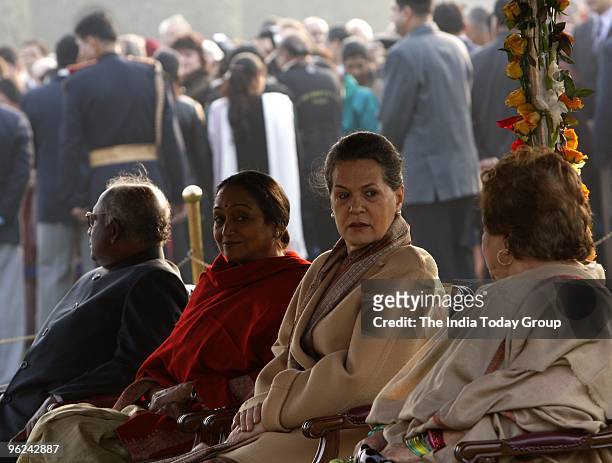 United Progressive Alliance Chairperson and Congress party President Sonia Gandhi at Rashtrapati Bhavan in New Delhi on Tuesday evening, January 26,...