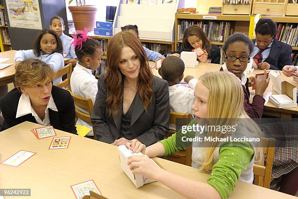 Actress Julianne Moore and President of the American Federation of Teachers, Randi Weingarten interact with students honored during the Save The...