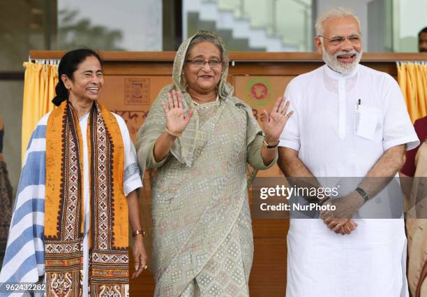 Ms. Sheikh Hasina Prime Minister of Bangladesh along Narendra Modi Prime Minister of India and Mamata Banerjee Chief Minister of West Bengal at the...