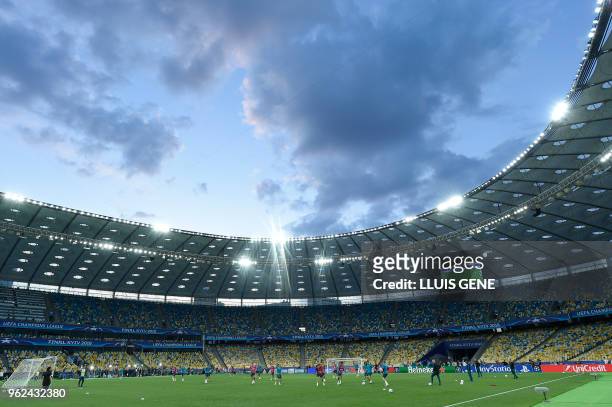 General view taken during a Real Madrid training session at the Olympic Stadium in Kiev, Ukraine on May 25 on the eve of the UEFA Champions League...