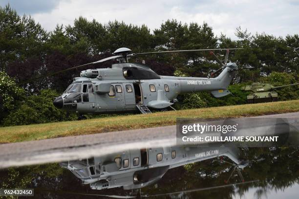 French Defence Minister Florence Parly's helicopter arrives for a visit to the 12th Regiment de Cuirassiers at Olivet, near Orleans, Central France,...