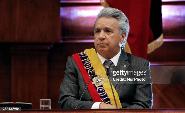 The President of Ecuador, Lenin Moreno, presented a report to the nation after a year of management in the plenary session of the Government in the...