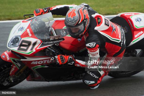 Jordi Torres of Spain and MV Augusta Reparto Corse rounds the bend during the Motul FIM Superbike World Championship - Free Practice at Donington...