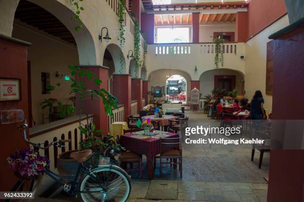 The interior of the Hotel Casa Antigua in Oaxaca City, Mexico.
