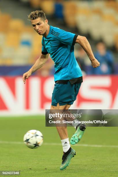 Cristiano Ronaldo of Real in action during a training session ahead of the UEFA Champions League Final between Real Madrid and Liverpool on May 25,...