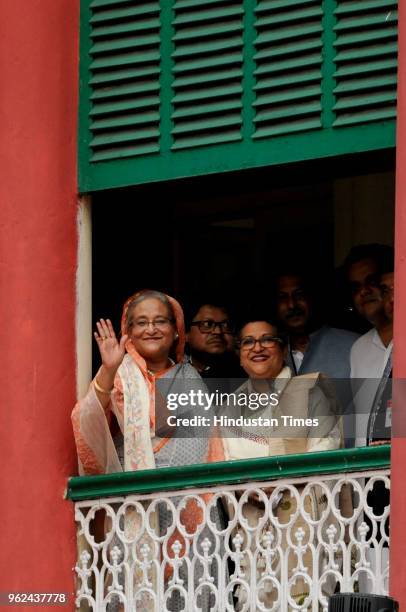 Bangladesh Prime Minister Sheikh Hasina with sister Sheikh Rehana during their visit to Jorasanko Thakur Bari-- the birth place of poet Rabindra nath...