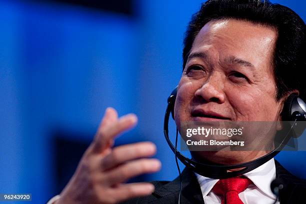 Nguyen Tan Dung, prime minister of Vietnam, speaks during a plenary session on day two of the 2010 World Economic Forum annual meeting in Davos,...