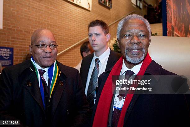 Kofi Annan, former secretary-general of United Nations, right, and Jacob Zuma, president of South Africa, left, attend day two of the 2010 World...