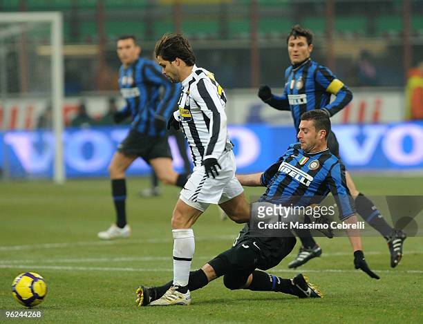 Thiago Motta of FC Inter Milan battles for the ball against Diego da Cunha of Juventus FC during the Tim Cup match between FC Inter Milan and...