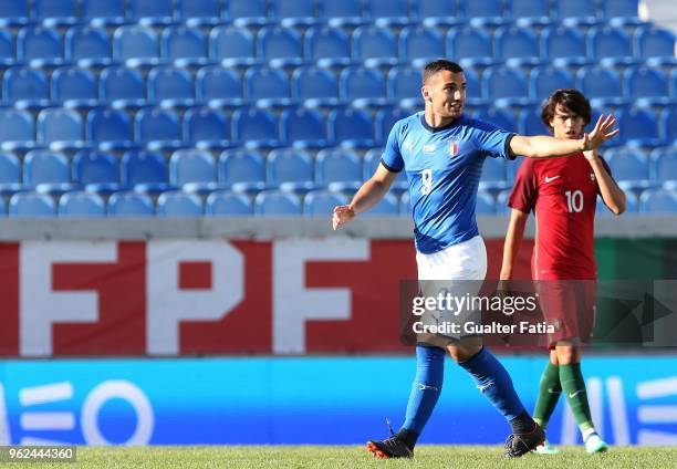 Italy and Spal forward Federico Bonazzoli celebrates after scoring a goal during the U21 International Friendly match between Portugal and Italy at...