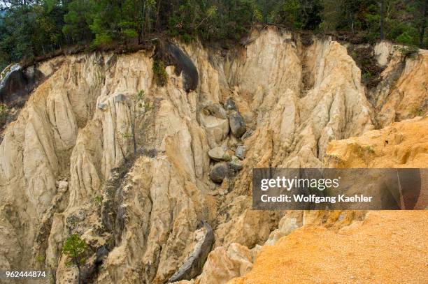 Hillside erosion caused by the collapse of an old goldmine in the hills near the Mixtec village of San Juan Contreras near Oaxaca, Mexico.