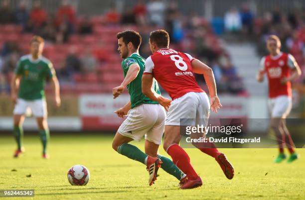 Dublin , Ireland - 25 May 2018; Jimmy Keohane of Cork City in action against Graham Kelly of St Patrick's Athletic during the SSE Airtricity League...