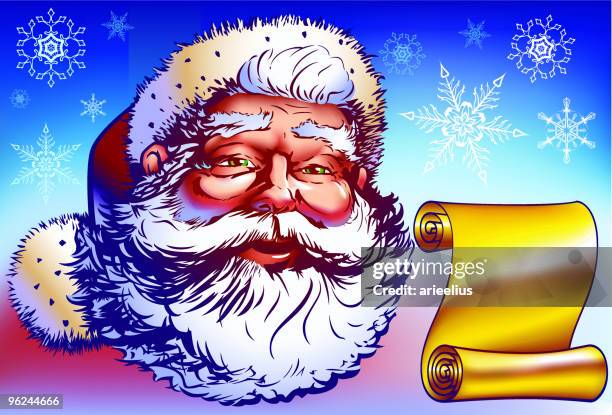 santa claus with added elements naught nice list snowflakes - naught nice list stock illustrations