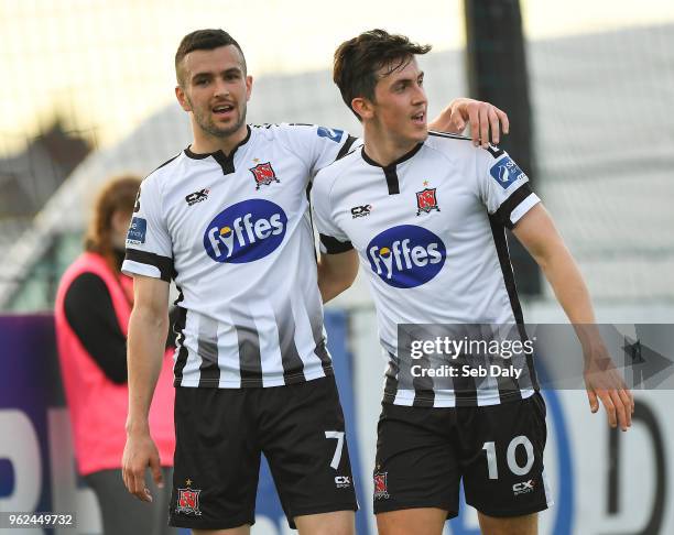 Louth , Ireland - 25 May 2018; Jamie McGrath of Dundalk, right, is congratulated by team-mate Michael Duffy after scoring his side's third goal...