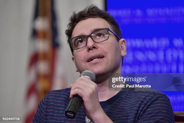 Jon Favreau, Jon Lovett and Tommy Vietor, hosts of 'Pod Save America" are joined by Senator Elizabeth Warren for a forum on civic engagement at the...