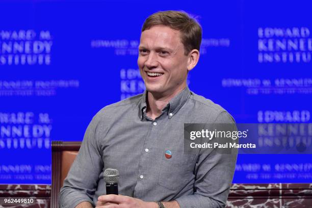 Jon Favreau, Jon Lovett and Tommy Vietor, hosts of 'Pod Save America" are joined by Senator Elizabeth Warren for a forum on civic engagement at the...