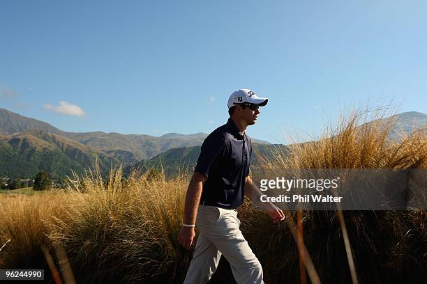 Robert Gates of the USA walks up to the 14th tee during day two of the New Zealand Open at The Hills Golf Club on January 29, 2010 in Queenstown, New...
