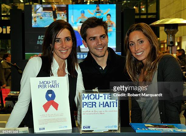 Elsa Anka, Marc Clotet, and Olympic medalist Gemma Mengual attend a fundraising event for Haiti at the Illa commercial center on January 28, 2010 in...